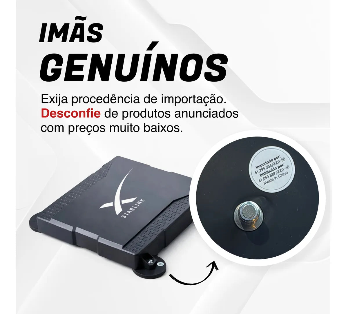 Case Starlink Mini Veícular Fechado Ímã 66mm Teto Carro Preto